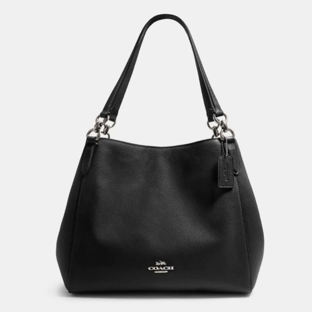 NWT COACH Hallie Pebble Leather Shoulder Bag Black/Silver *FIRM PRICE*
